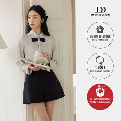 Áo Sơ Mi Cổ Đức Xếp Ly Nẹp 2S03.2604, Áo Sơ Mi Form Suông Nhẹ Phối Nơ Phong Cách Modern Preppy, Thanh Lịch Trẻ Trung JM