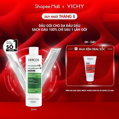 Dầu gội sạch gàu Dercos VICHY 100% chỉ sau 1 lần gội dành cho da dầu & ngứa, SỐ 1 Việt Nam chuyên gia khuyên dùng 200ml