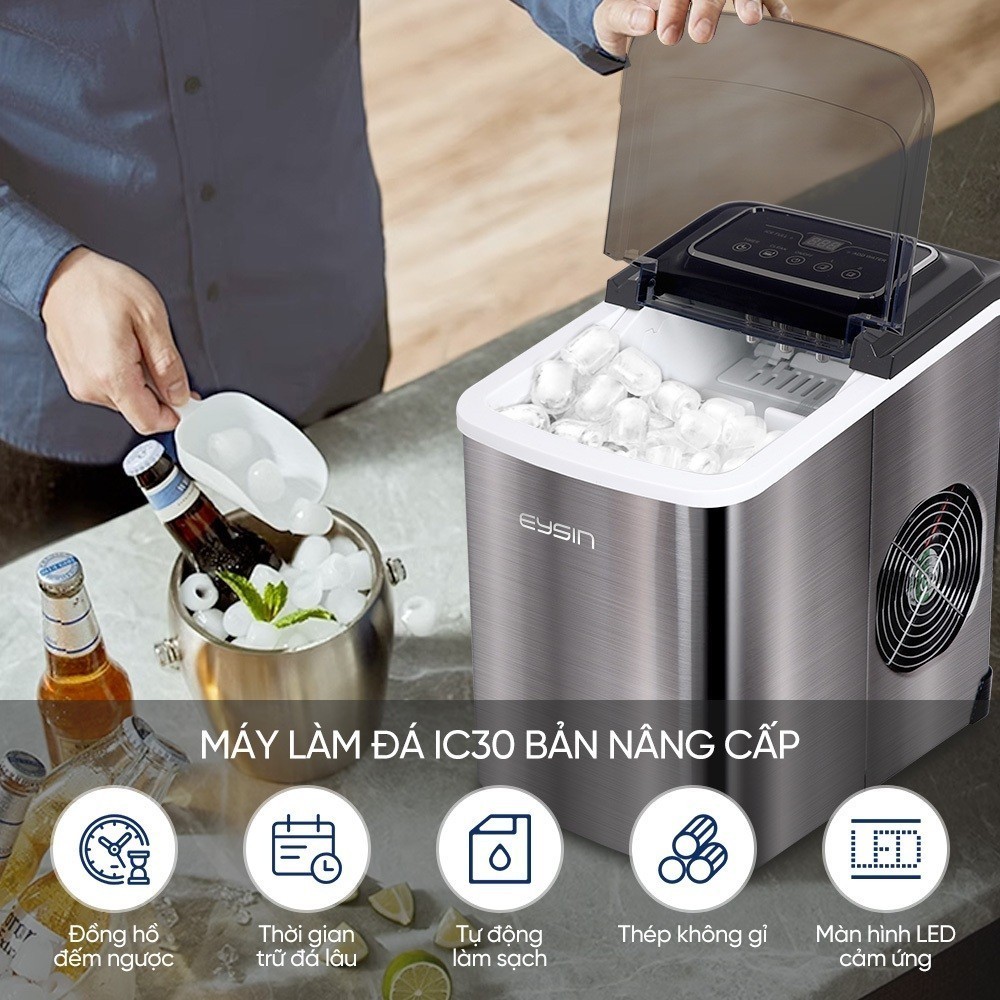 ✨ Máy Làm Đá EYSIN IC30 Làm Đá Viên Tự Động, Màn Hình Đếm Ngược, Hẹn Giờ Làm Đá, Chế Độ Tự Làm Sạch