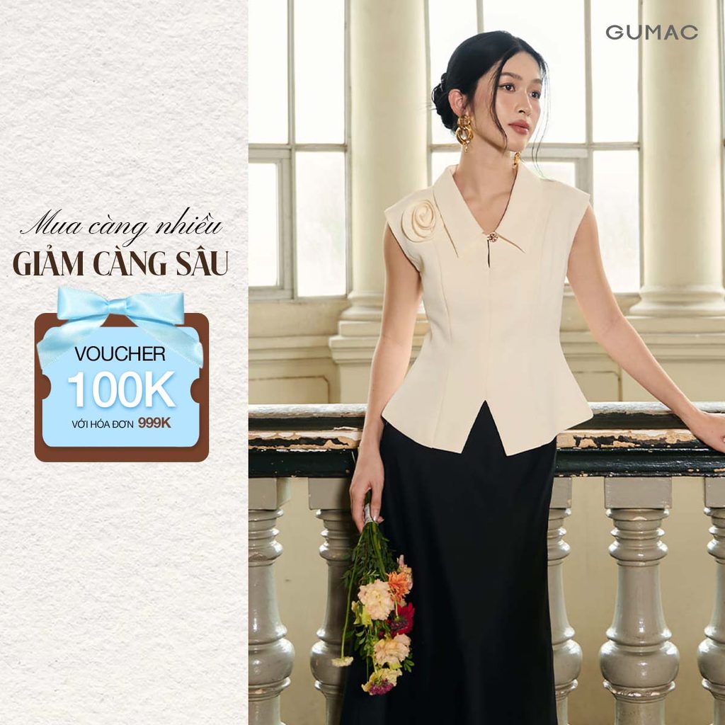 Áo Gile Nữ GUMAC May Liền Phối Đính Hoa Thủ Công Sang Trọng Công Sở Thanh Lịch AF10030