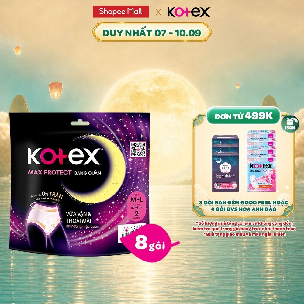 Combo 8 gói BVS Kotex Ban Đêm dạng quần cỡ M/L//XL 2 miếng