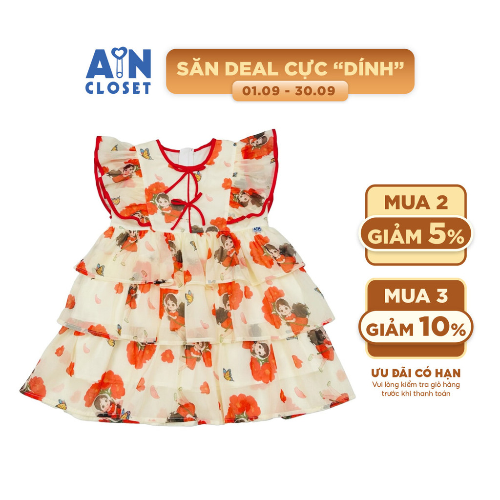 Đầm bé gái hoạ tiết Bé Hoa Tơ Cam - AICDBGMH0KKO - AIN Closet