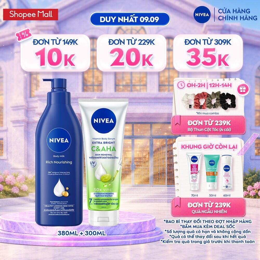 Bộ 2 Sữa Dưỡng Thể NIVEA Dưỡng Ẩm Chuyên Sâu (350 ml) & Tinh Chất Dưỡng Thể NIVEA Vitamin C&AHA (300