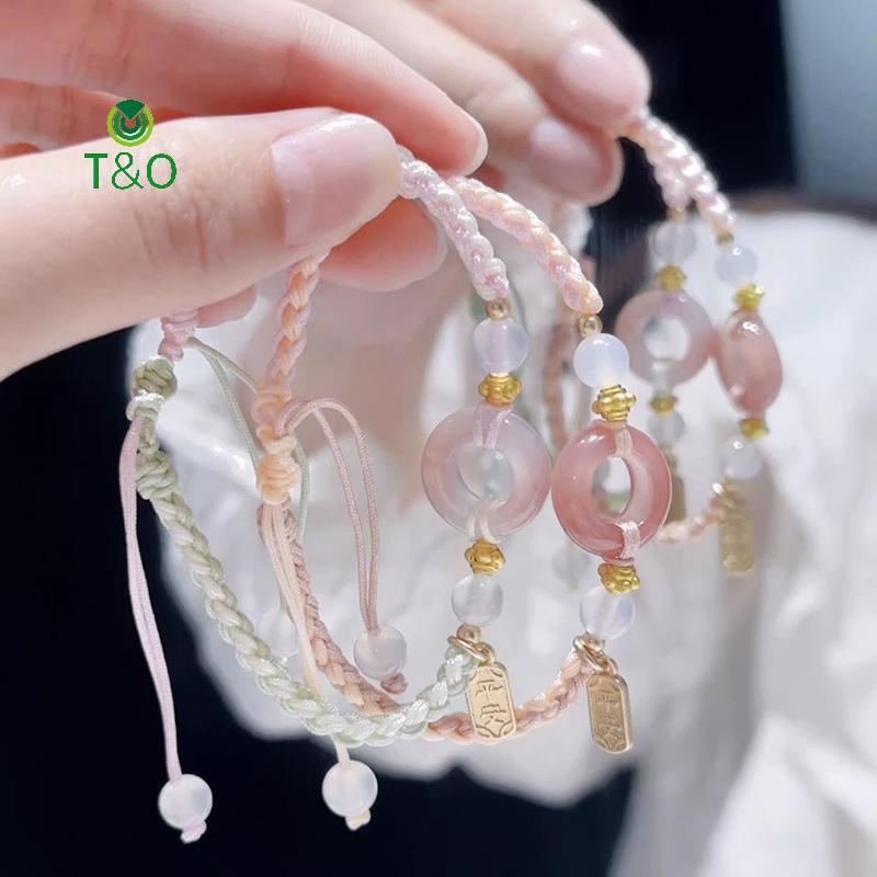 T & O Phong Cách Hòa Bình Bule Bện Vòng Tay Cô Gái Trái Tim Đính Hạt Dây Đeo Tay Bestie Vòng Tay Tra