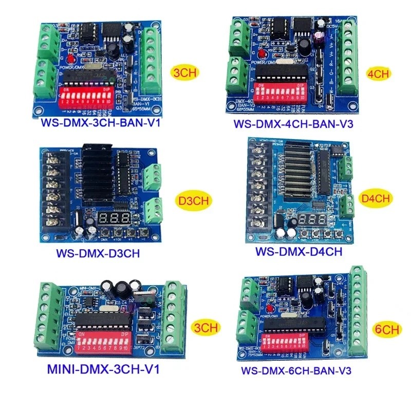 Bộ giải mã DMX512 3CH 4CH 6CH Kênh DMX512 RGB RGBW LED DMX512 Bảng điều khiển Bộ giải mã DMX cho đèn