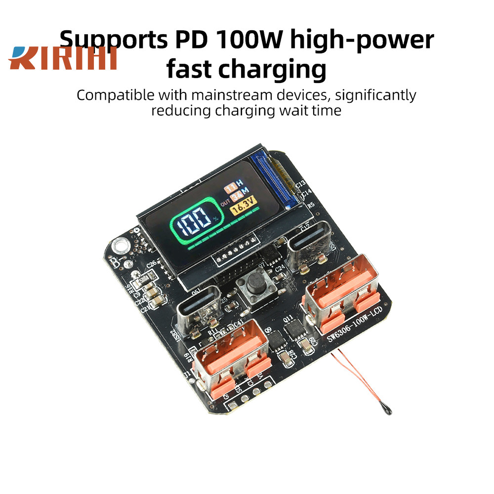 RIRIHI Mô-đun sạc nhanh pin Lithium hai chiều 4S PD 100W Màn hình màu SW6306 Bo mạch chủ ngân hàng đ