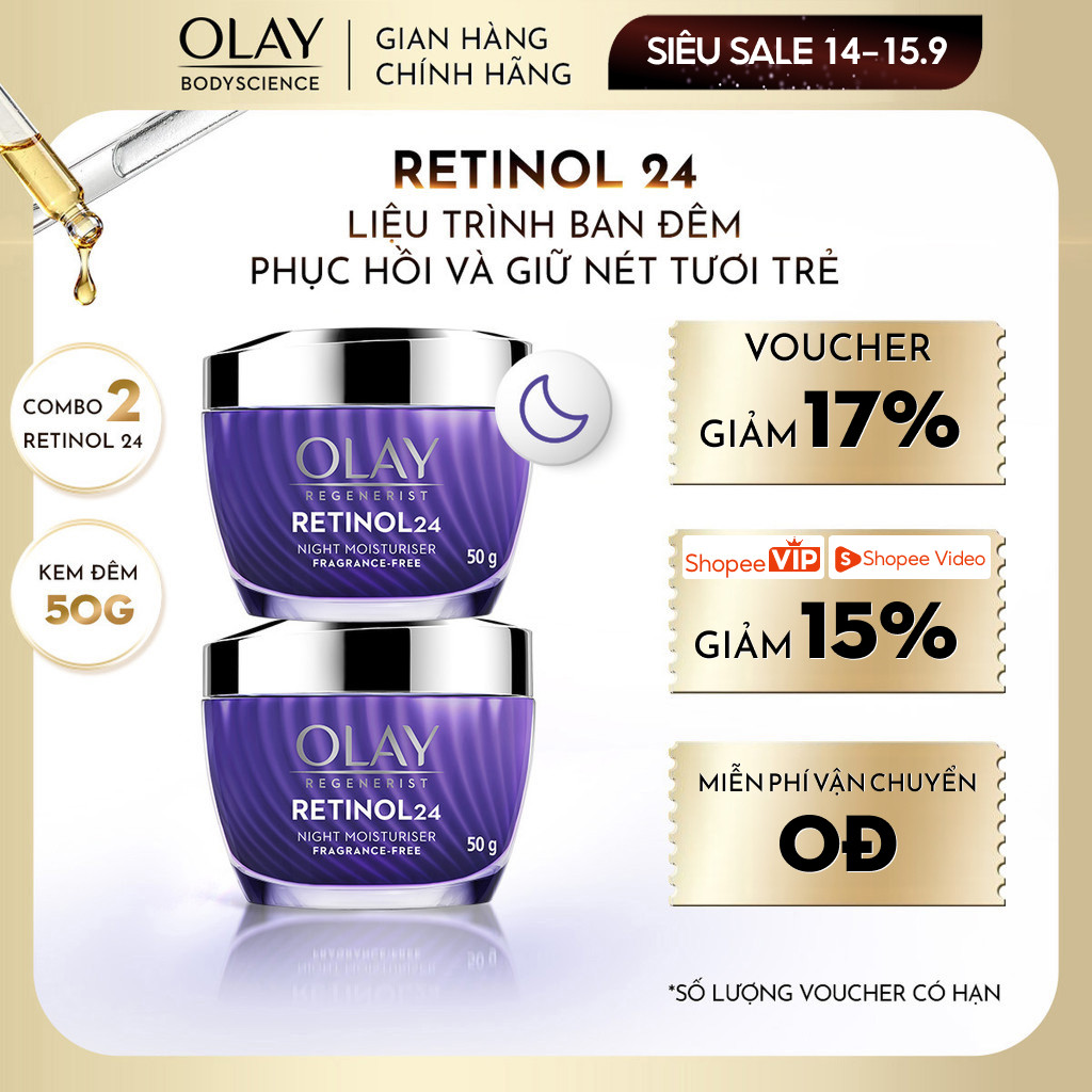 Combo 2 Kem Dưỡng OLAY Retinol 24 Ban Đêm Tái Tạo Da Chống Lão Hóa Toàn Diện 50g
