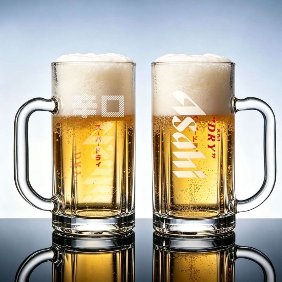 Asahi Bia Cốc Nhật Bản Asahi Shinkou Thủy Tinh Có Tay Cầm 500ml Dày Bia Cốc Thủ Công Cốc logo Cố Địn