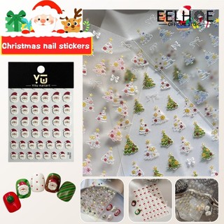 EELHOE YITU Miếng dán móng tay hình đầu ông già Noel bằng thạch dễ thương hoạt hình ngôi sao đầy màu sắc cây thông Noel Miếng dán móng tay dính ba chiều cho tiệm làm móng