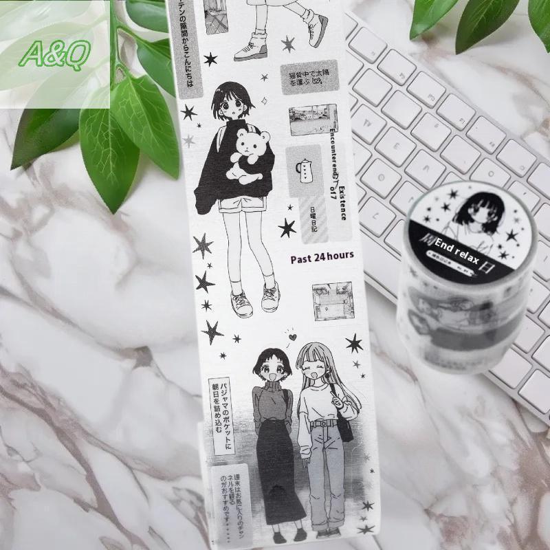 AQ 2m / cuộn Sổ Lưu Niệm Nhật Ký Album Văn Phòng Phẩm Miếng Dán Kawaii Nhật Bản Và Trắng Manga Phong