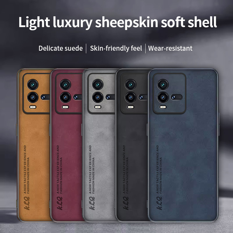 Ốp điện thoại da cừu màu trơn cao cấp cho Vivo iQOO 10 Vỏ lưng chống sốc