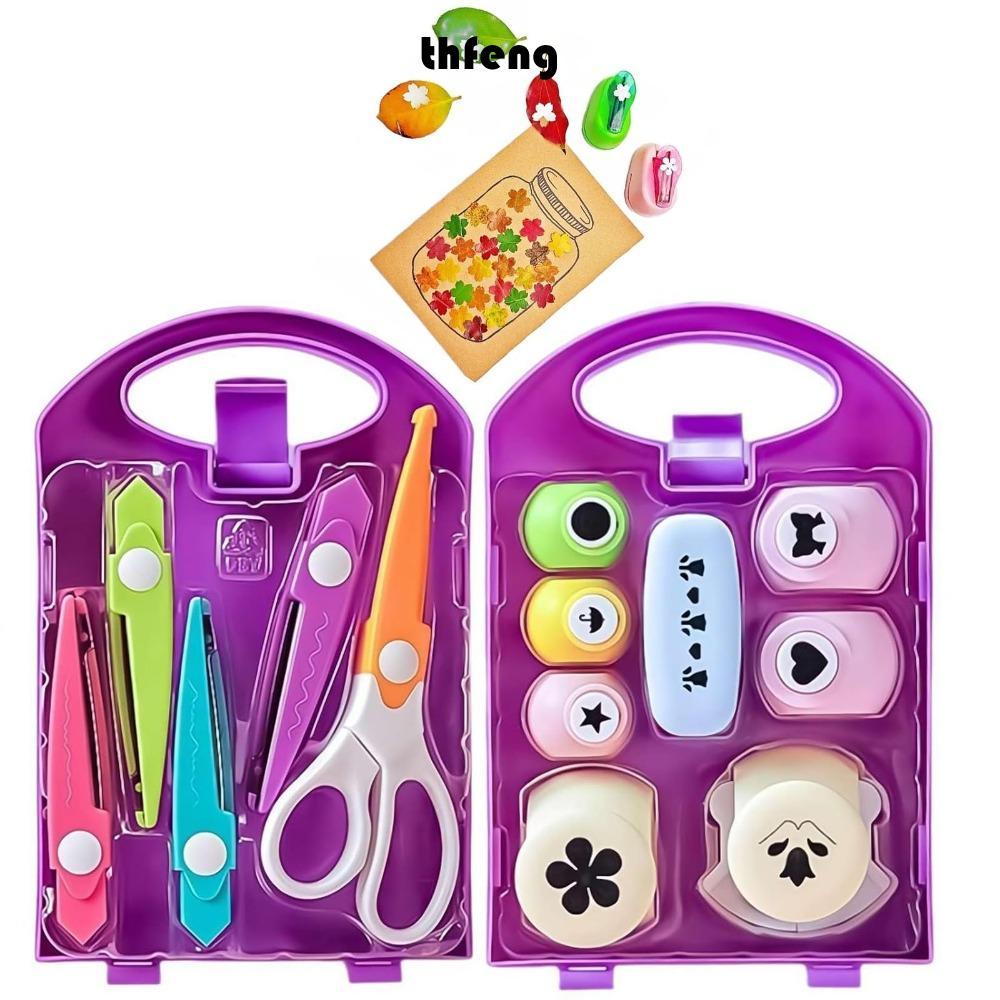 THFENG Kids Craft Hole Punch Shapes Set, DIY Projects With Storage Box DIY Puncher Craft Set, Creati