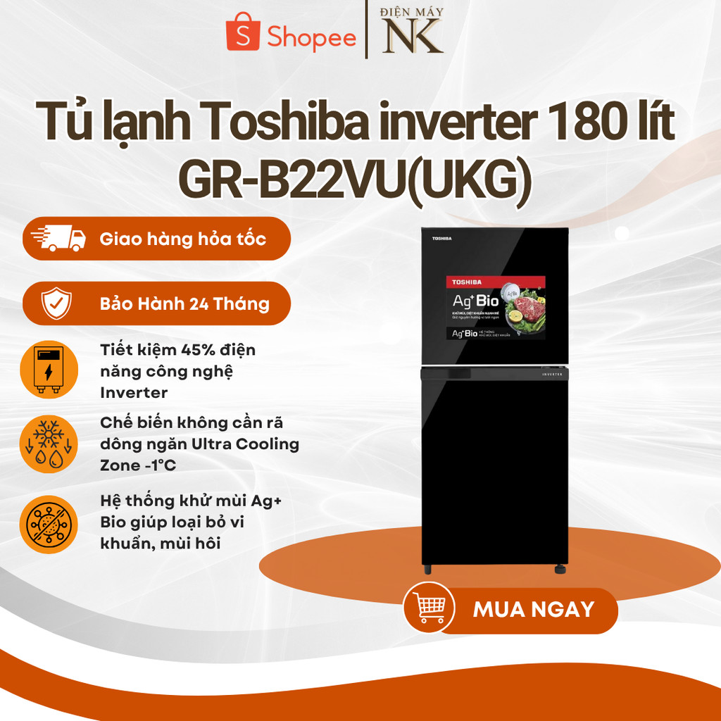 Tủ lạnh Toshiba Inverter 180 lít GR-B22VU(UKG) | Tiết kiệm điện năng - Bảo Hành 24 Tháng