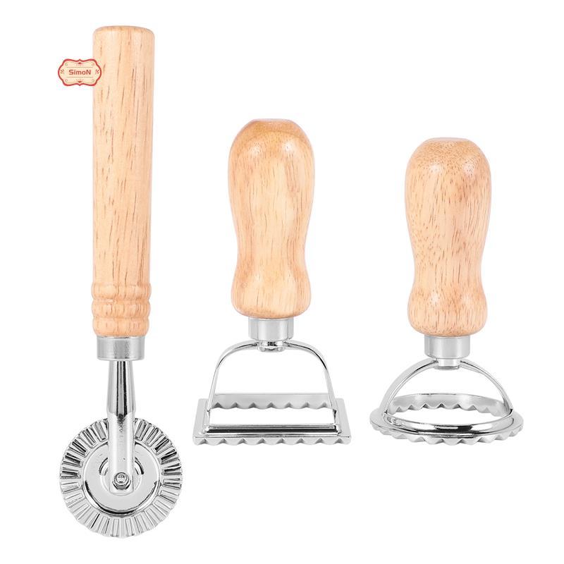 Bộ 3 Món Ravioli Pasta Cắt, Máy Làm Tem Ravioli Có Tay Cầm Bằng Gỗ Ravioli Cắt Pasta Cho Ravioli, Pa