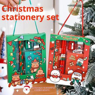 BIGHSM 6 Cái / bộ Hoạt Hình Giáng Sinh Bút Chì Mài Tẩy Bút Chì Thước Kawaii Trẻ Em Văn Phòng Phẩm Bộ Đồ Dùng Văn Phòng Phẩm Trường Học Martijn