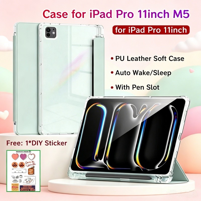 Ốp Lưng Cho iPad Pro 11inch M5 2025 Mới Có Khe Cắm Bút Trong Suốt Mặt Sau Từ Tính Bảo Vệ Cho iPad Pr