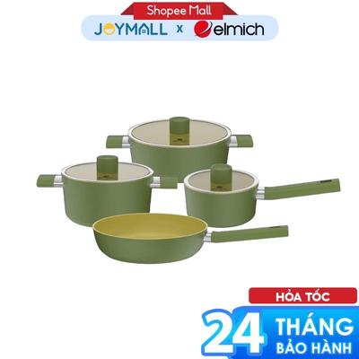 Bộ nồi chảo quánh phủ sứ Elmich Olive Classic EL-5233OV04 16, 20, 24, 26cm, Hàng chính hãng -JoyMall