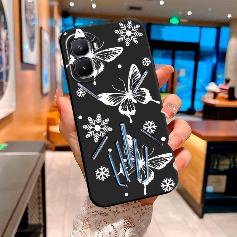 Vỏ Cho Infinix GT 50 Pro White Line Art Butterfly Phone Case Màu Đen Tối Giản Silicon Mềm Chống Sốc