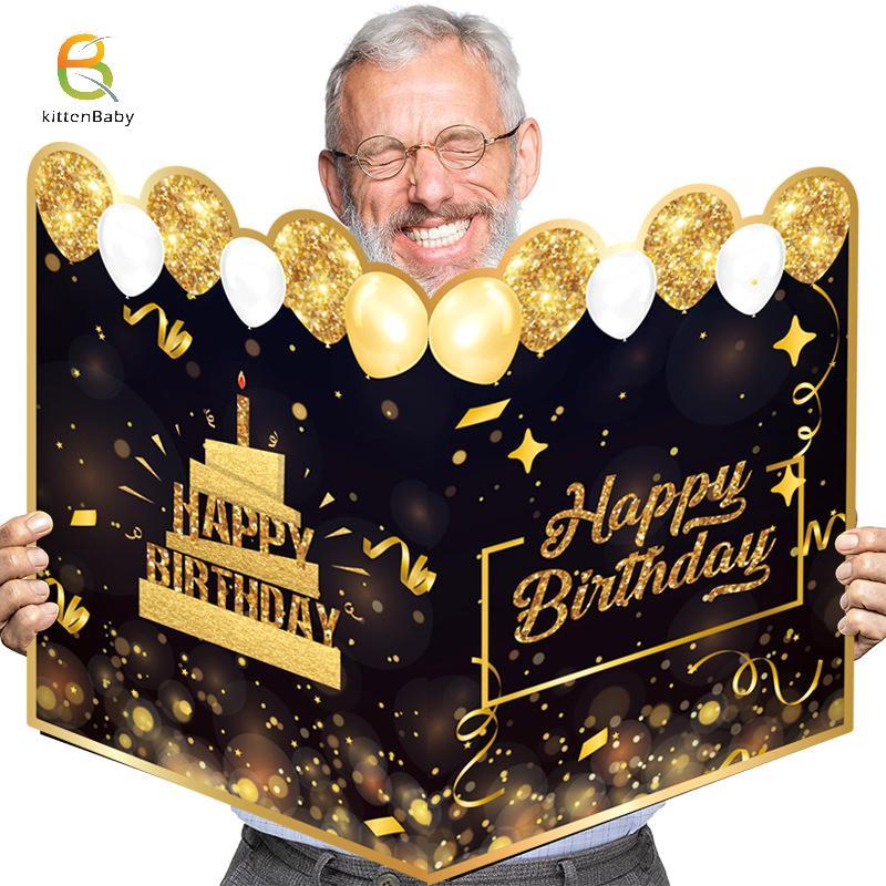 [Baby-t] New Happy Birthday Gold Giant Birthday Guestbook Messagememorative Card [mới]
