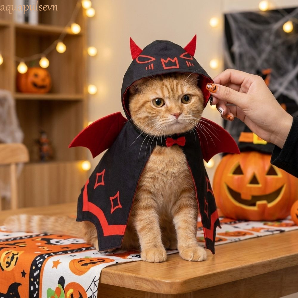 AQUA Halloween Cat Devil Bat Cloak, Có Thể Điều Chỉnh Đôi Satin Cánh Đỏ Devil Pet Cape, Chống Phai M