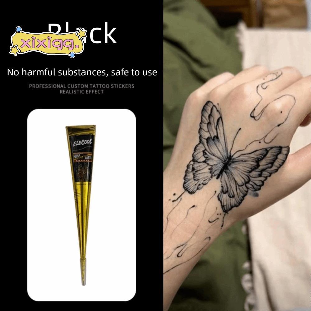 XIXIGG Henna Paste Cone, Kem xăm Henna bán vĩnh viễn tạm thời, Kem xăm màu nâu đen Dễ sử dụng Kem he