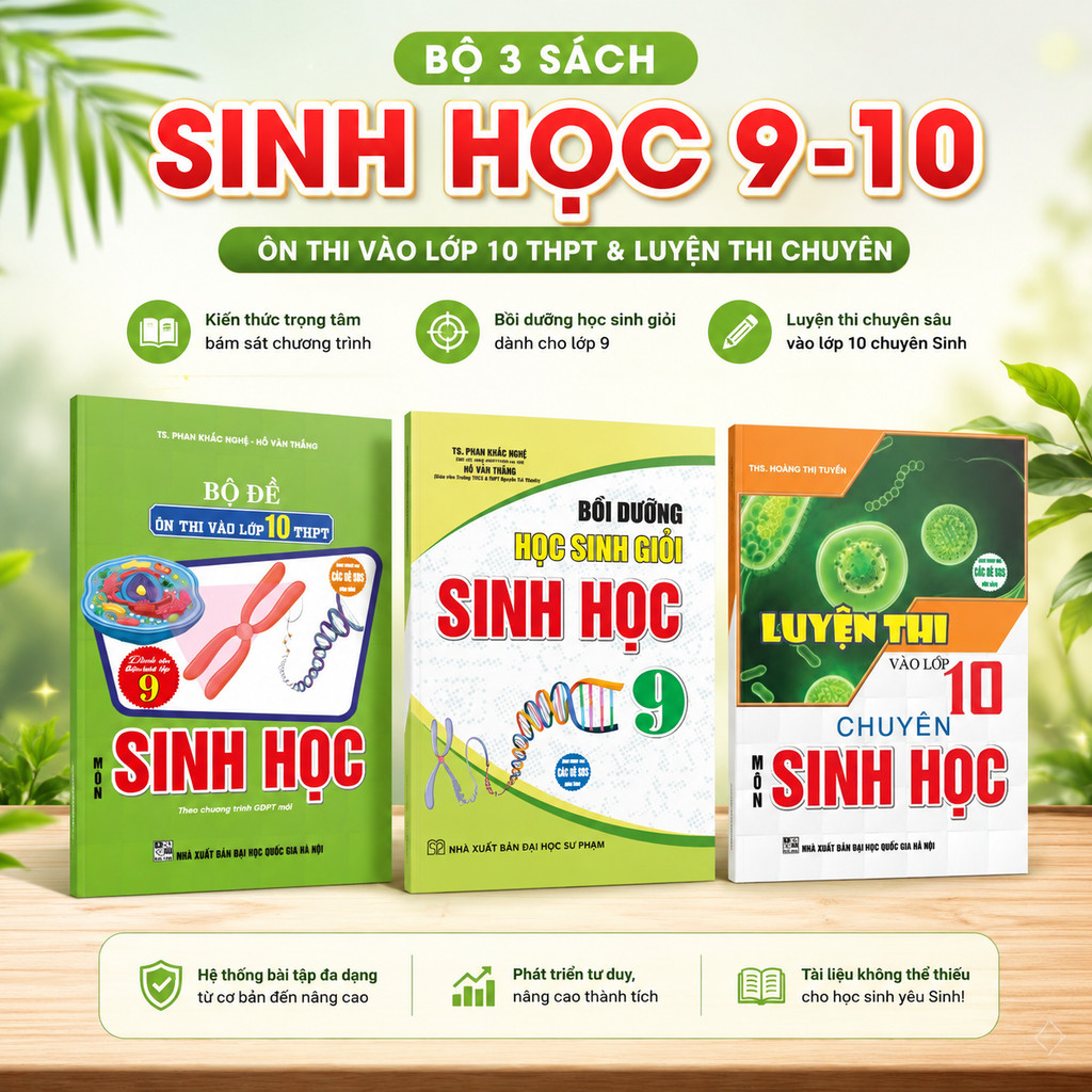 Sách - Combo Luyện Thi Vào Lớp 10 Chuyên Môn Sinh Học + Bồi Dưỡng Học Sinh Giỏi Sinh Học 9 +bộ đề ôn