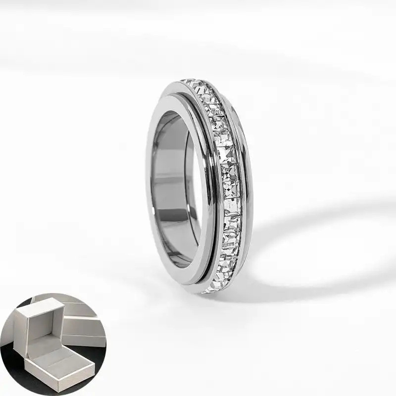 Nhẫn Lo Âu Cho Nữ Và Nam Titan Thép Spinner Fidget Ban Nhạc Nhẫn Cubic Zirconia Giảm Lo Âu Lời Hứa C