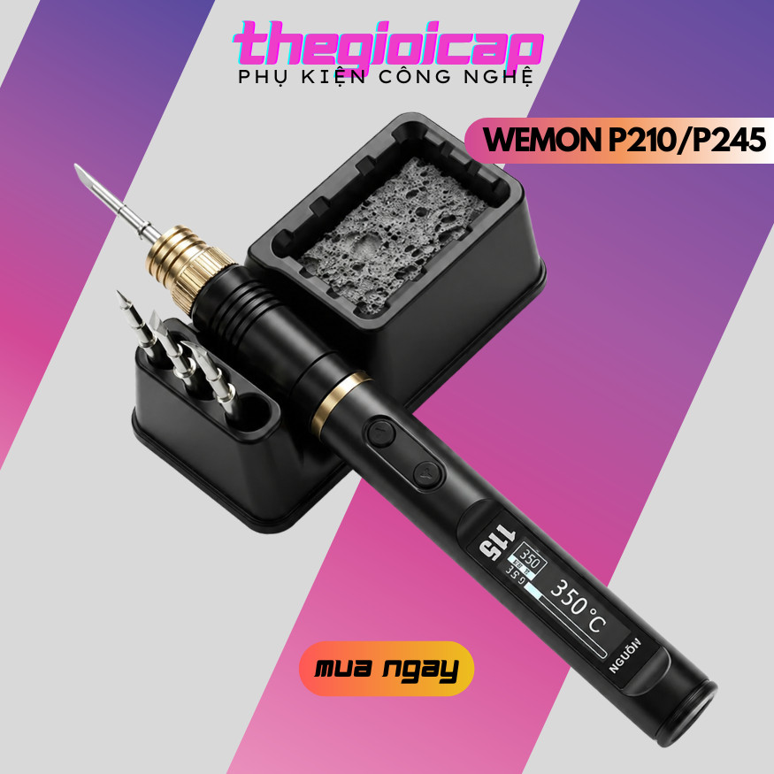 Mỏ Hàn Điện Tử Thông Minh Wemon P210/P245 - Nấu Chảy Thiếc Trong 2s, Cổng Type-C, Kèm Mũi JBC C210