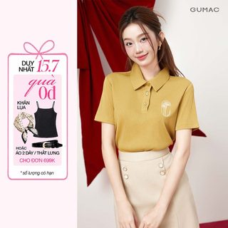 Áo Polo Nữ GUMAC Thêu Art Cơ Bản Chất Thun Gân 4C Mềm Thoải Mái PLE12013