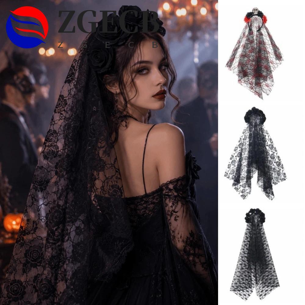 ZGECB Ma Cô Dâu Đầu, Họa Tiết Đầu Lâu Gothic Lưới Đầu Lâu Băng Đô Quấn Tóc, Trang Phục Halloween Băn