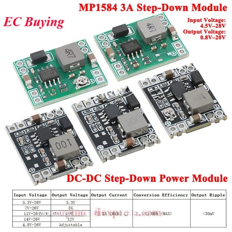 5 Cái / 1 MP1584 DC-DC 3A Buck Bộ Chuyển Đổi Bước Xuống Mô Đun Nguồn 24V Sang Cố Định 3.3V 5V 9V 12V