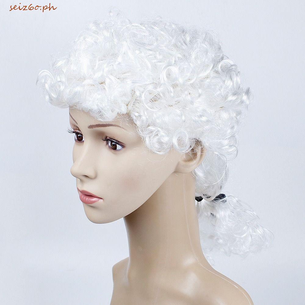 SEIZ6O Judge Tóc Giả, Tóc Xoăn No Bangs Judge Cosplay Mũ, Tóc Giả Trắng Bền Đẹp Mềm Mại Thoáng Khí L