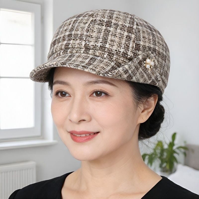 Trung Niên Người Cao Tuổi Mũ Nữ Mùa Đông Mẹ Bà Nón Len Mũ Thời Trang Hình Bát Giác Mũ Văn Học Retro 