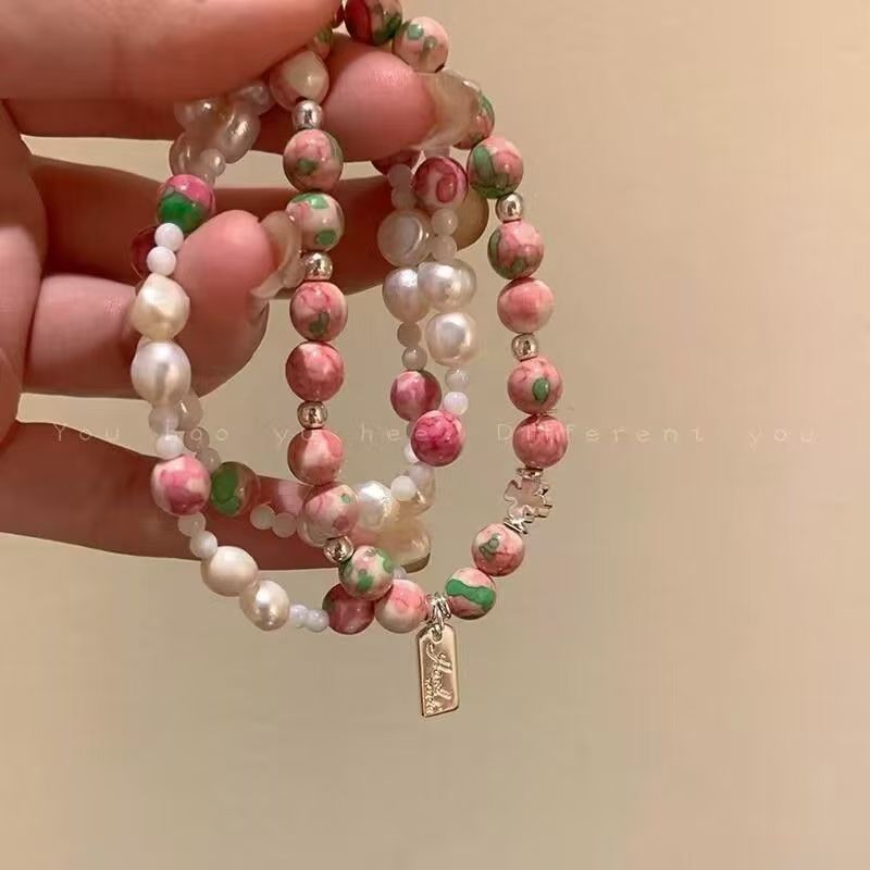Preferred#Popular cherry blossom pink pearl bracelet, light luxury niche exquisite beaded hand acces