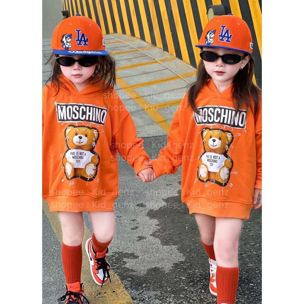 Áo hoodie moschino ghim băng cho bé , áo nỉ có mũ trẻ em unisex , Kid_genZ