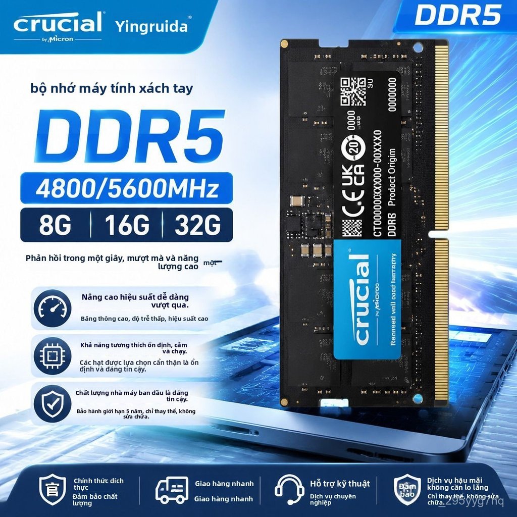 Ram laptop Crucial DDR5 8GB 16GB 32GB 4800 5600MHz chip Micron chạy ổn định tương thích tốt giao nha