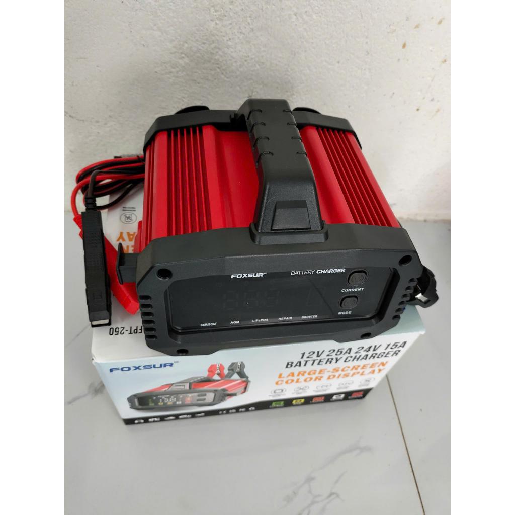 Sạc acquy Foxsur 12V-24V 400Ah -Bộ sạc Tự động Dòng sạc tùy chọn thông minh 25A -Chính hãng Foxsur 4