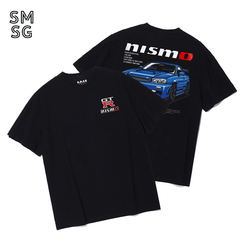 Nissan SKYLINE tay ngắn Nissan Skyline GTR34 đua xe văn hóa nam giản dị 100% Áo thun cổ tròn Cotton 