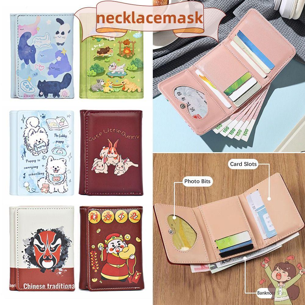 NECKLACEMASK 3 Gấp Ví, 1 Photo Bits 1 Khe Cắm Tiền Giấy Ví Gấp Ngắn, Da Di Động 7 Khe Cắm Thẻ Tiền V