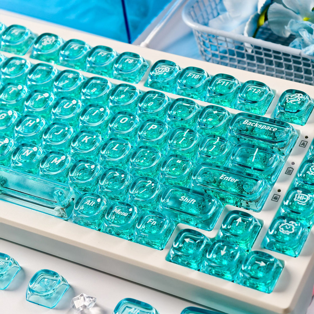 MAIMOOO Mint Blue Candy Keycap 132 Phím MOA Profile UV Process Aula F75 F99 Ajazz AK820 Dày PC Truyề