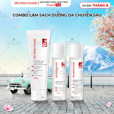 Combo Làm Sạch Dưỡng Da Chuyên Sâu: Nước Tẩy Trang + Nước Hoa Hồng + Sữa Rửa Mặt Sắc Ngọc Khang Skincare + HQ