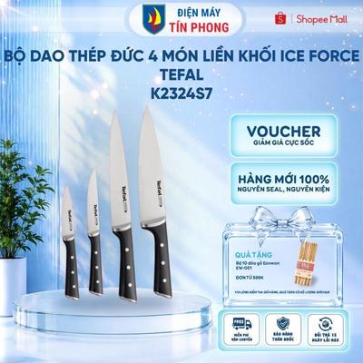 Bộ dao thép Đức 4 món liền khối Ice Force Tefal K2324S74 - 20cm/20cm/11cm/9cm - Bảo hành chính hãng