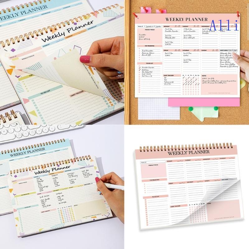 Alli Weekly Planner Notebook Coil-binding Weekly Academic Planner 52 Week Journal Notebook Weekly Pl