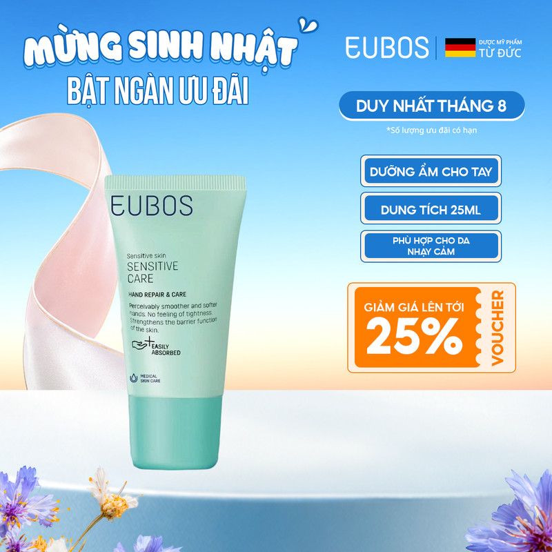 COMBO 4 Kem dưỡng da tay EUBOS SENSITIVE CARE HAND REPAIR & CARE Tuýp 25ml