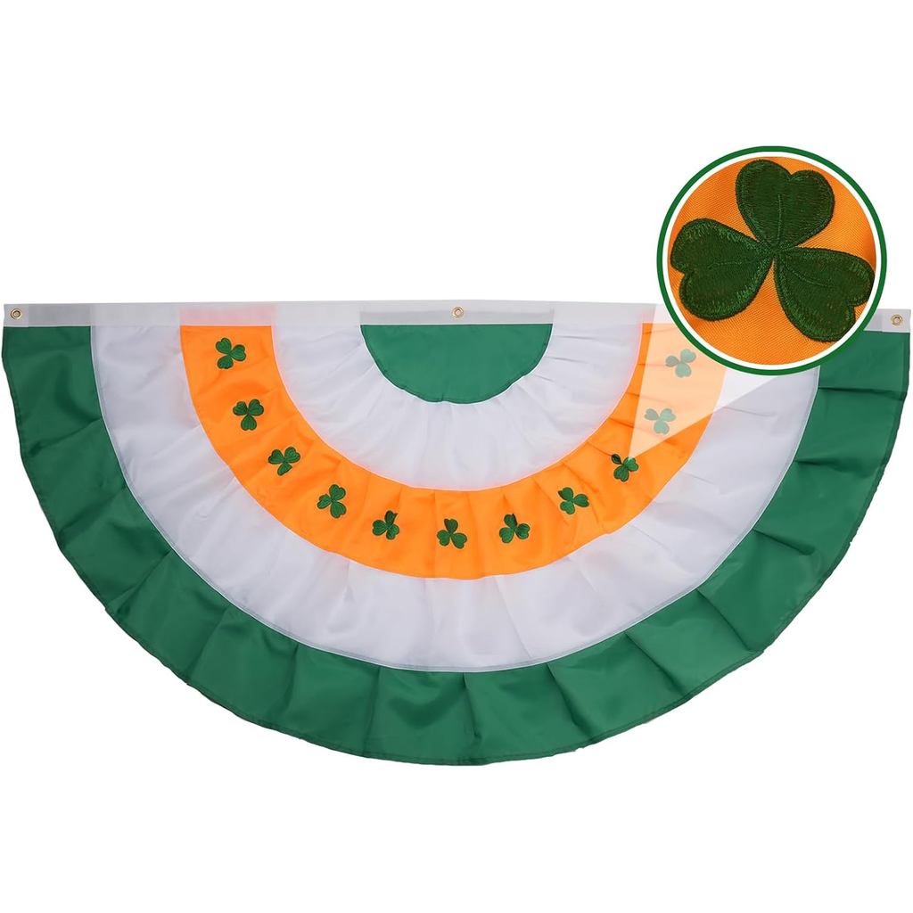 AMZFLAG Irish Shamrock Bunting Flag 3x6 ft, Thêu Shamrock Xếp Ly Người Hâm Mộ Cờ Cho Thánh Trang trí