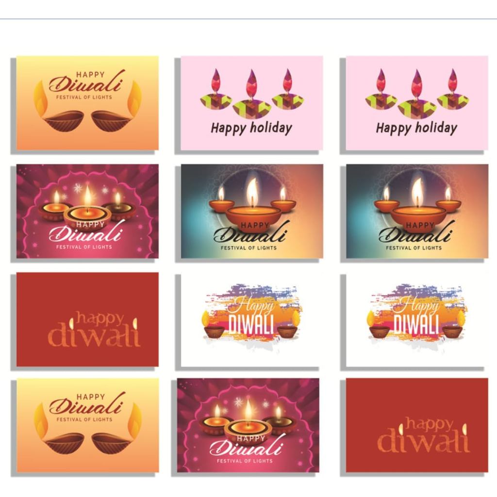 Thiệp chúc mừng Diwali KYMY, 12 bộ Thiệp chúc mừng Diwali vui vẻ với phong bì và nhãn dán, Thiết kế 