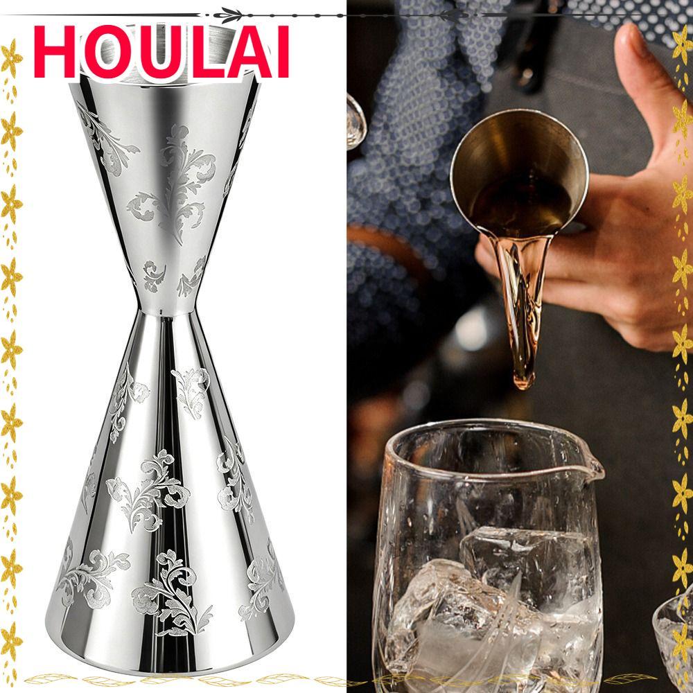 HOULAI Double Head Jigger, Lá Inox Thiết Kế Sọc Cocktail Jigger Cup, Chuyên Nghiệp 30 / 60ml Bartend