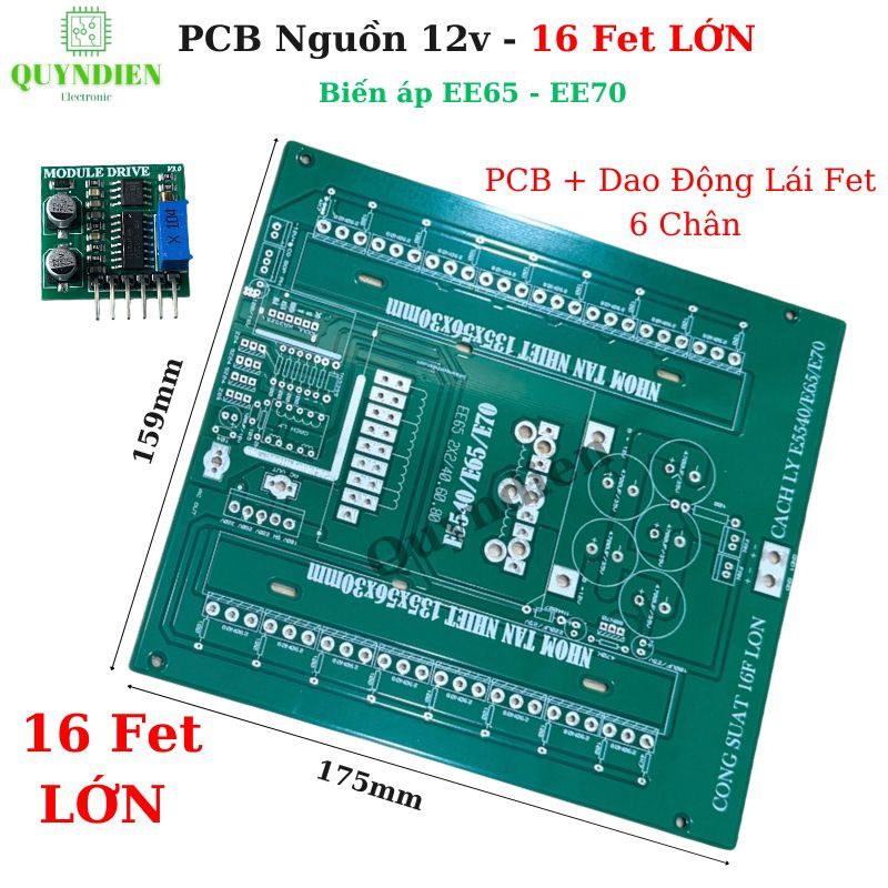 PCB Mạch Nguồn 16 FET Lớn E65/E70 Nằm – PCB 2 Lớp Phíp Sợi Thủy Tinh, Kèm Bo Dao Động KA3525