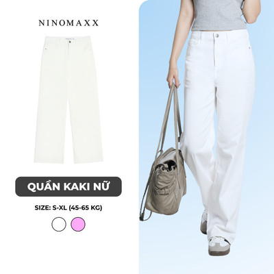  Quần Dài Nữ Chất Kaki Co Giãn Nhẹ Lưng Cao Ống Suông Thời Trang NINOMAXX 2208028