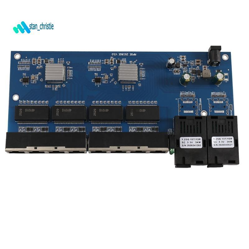 Fibra Reverse POE PCB 1000Mx 8 RJ45 1000Mx2 SC Fiber Media Converter PCBA, 3KM